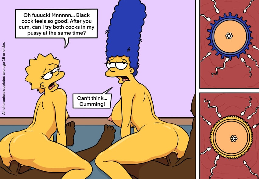 20th_century_fox 20th_century_studios 2boys 2girls aged_up anus ass big_breasts blue_hair breasts cum_inside dark-skinned_male dark_skin dialogue egg_from_pussy ejaculation eyelashes female female_focus human human_on_human impregnation indoors interracial lisa_simpson lockandlewd looking_at_another male male/female marge_simpson mature mature_female mature_male milf mother mother_and_daughter nipples nude nude_female nude_male open_mouth penis penis_in_pussy pussy sex sperm_cell straight straight_sex text text_bubble the_simpsons unseen_male_face x-ray yellow_skin