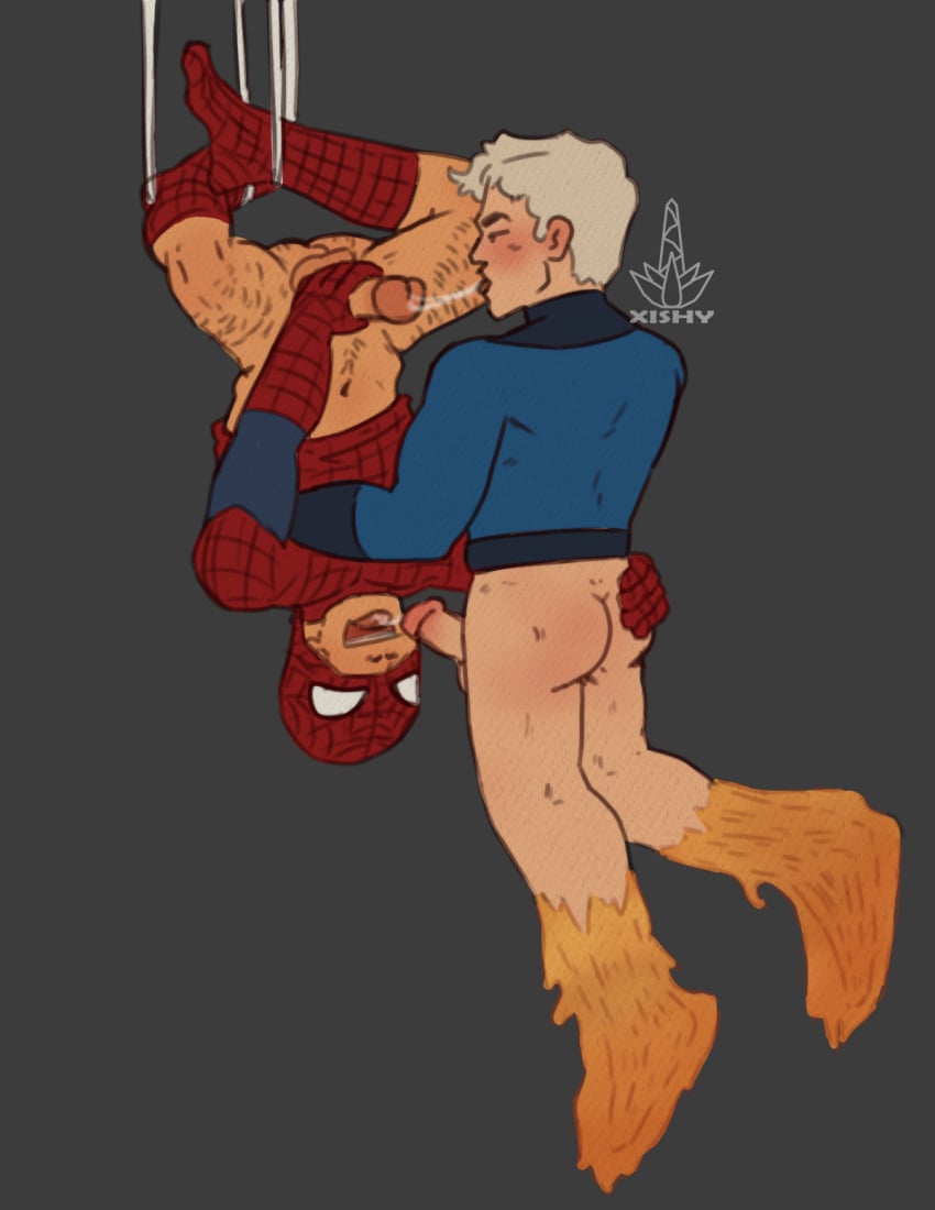 69 69_position cum_in_mouth fantastic_four gay gay_sex human_torch johnny_storm marvel marvel_comics no_pants oral oral_sex partially_clothed peter_parker spider-man