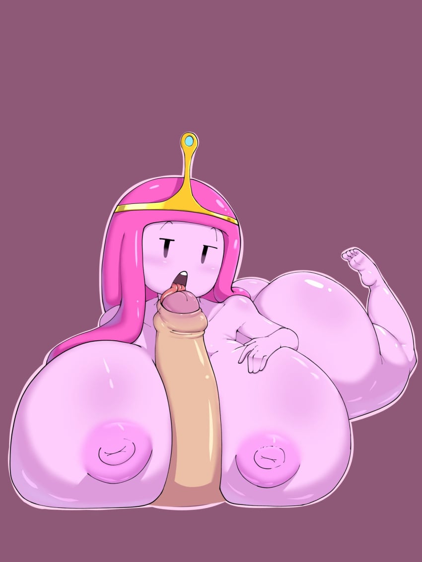 1girls big_breasts bonnibel_bubblegum breasts licking_penis megamor nipples penis pink_hair pink_skin princess_bubblegum