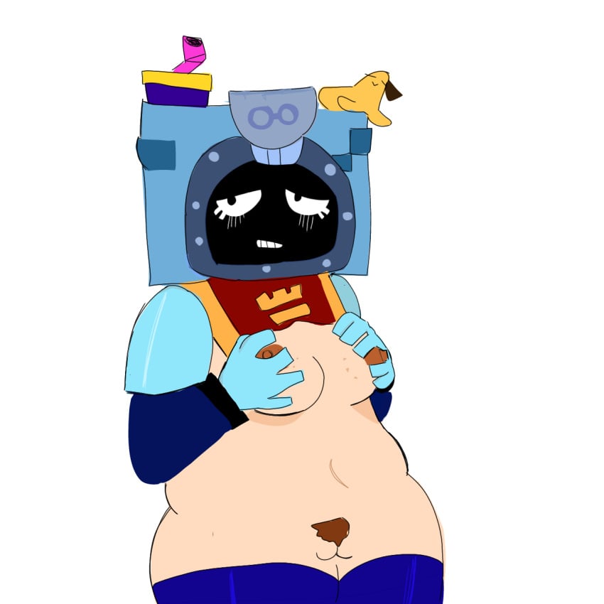 ash_(brawl_stars) big_butt big_thighs blush chubby_female flustered_female hairy_pussy squeezing_breasts tiny_breasts