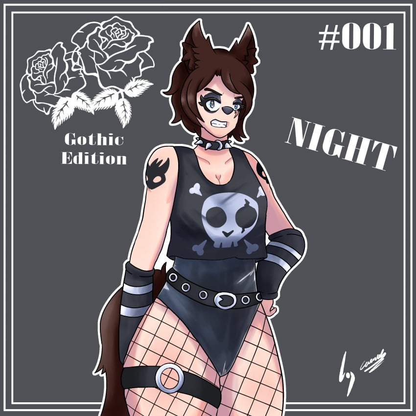 1girls ass big_ass big_butt blue_eyes brown_hair canine embarrassed_female goth goth_girl goth_makeup gray_eyes heterochromia makeup night_garcia thighs underwear wolf_ears wolf_tail