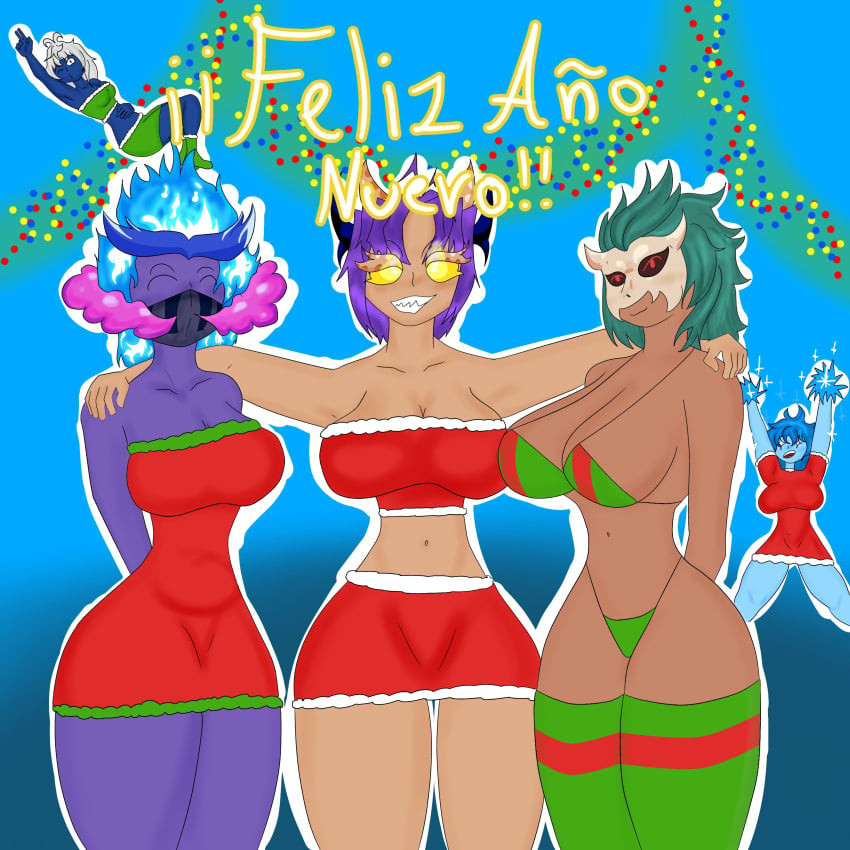 5girls big_ass big_breasts blox_fruits christmas christmas_clothing christmas_outfit elpixol female_only floating ibispaint new_year no_sex roblox roblox_game spanish_text tagme