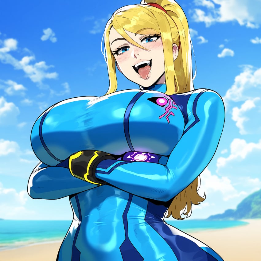 ai_generated big_breasts bimbo blonde_hair blue_eyes breasts curvy day female huge_breasts human human_female juuicyai large_breasts light-skinned_female light_skin massive_breasts metroid narrow_waist outdoors samus_aran solo solo_female thick_thighs wide_hips