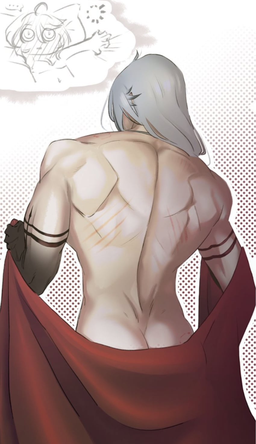 2girls after_sex arlecchino_(genshin_impact) big_ass drained female/female furina_(genshin_impact) genshin_impact hair_over_shoulder lesbian lesbian_sex muscular_back scratches sex white_hair yuri
