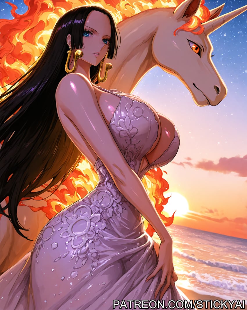 1girls ai_generated anime black_hair blue_eyes boa_hancock breasts clothing female female_only fit gallop long_hair nsfw one_piece pokemon pokemon_(species) rapidash shounen_jump stickyai