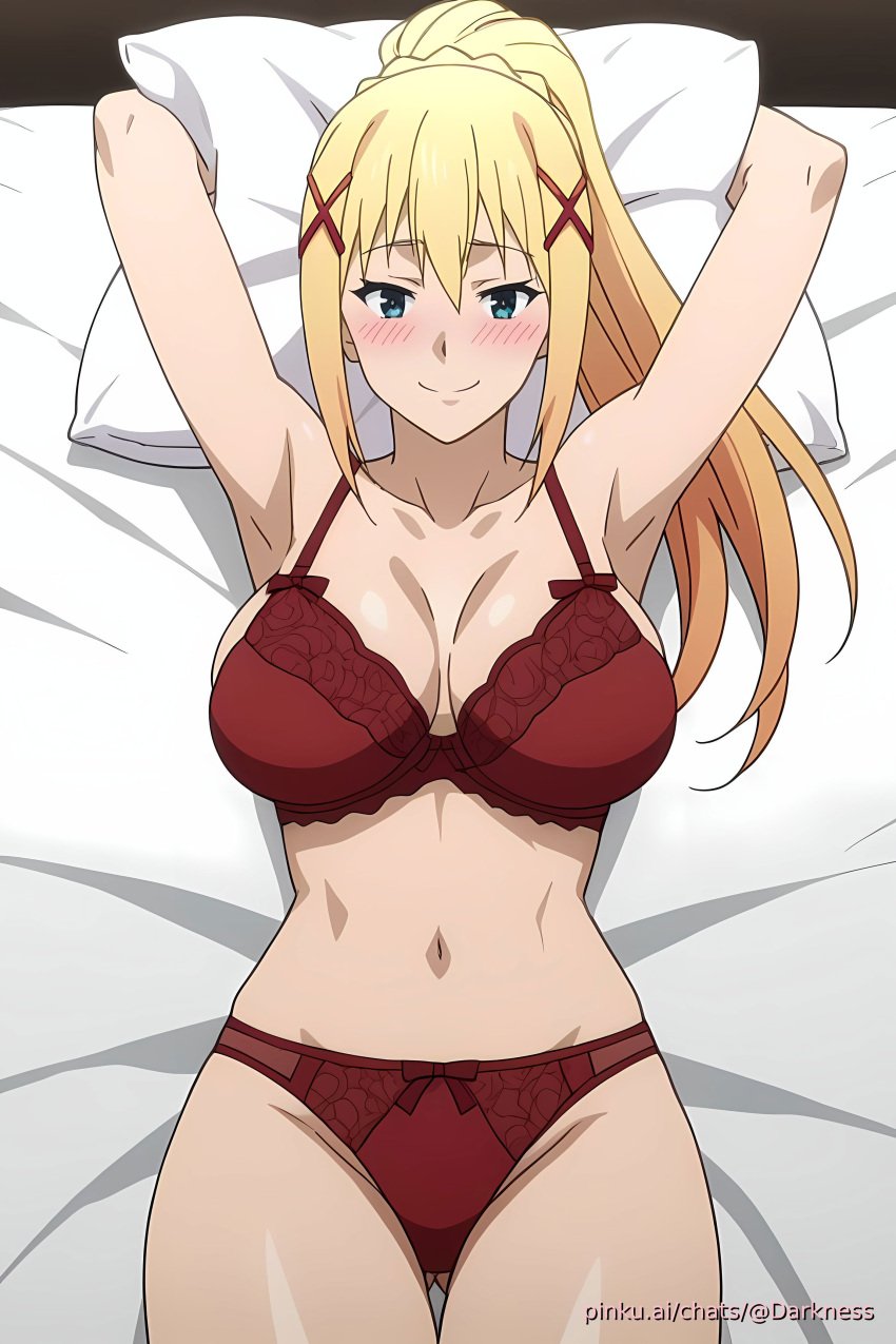 ai_generated bra breasts female girl kono_subarashii_sekai_ni_shukufuku_wo! lingerie new_year panties pinku pinku.ai pinkuai red_lingerie