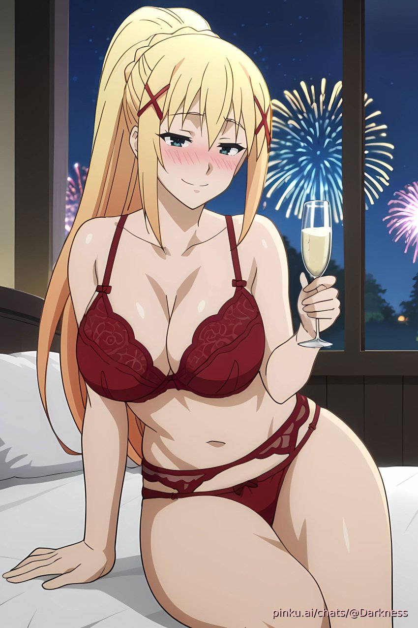 ai_generated bra breasts female girl kono_subarashii_sekai_ni_shukufuku_wo! lingerie new_year panties pinku pinku.ai pinkuai red_lingerie