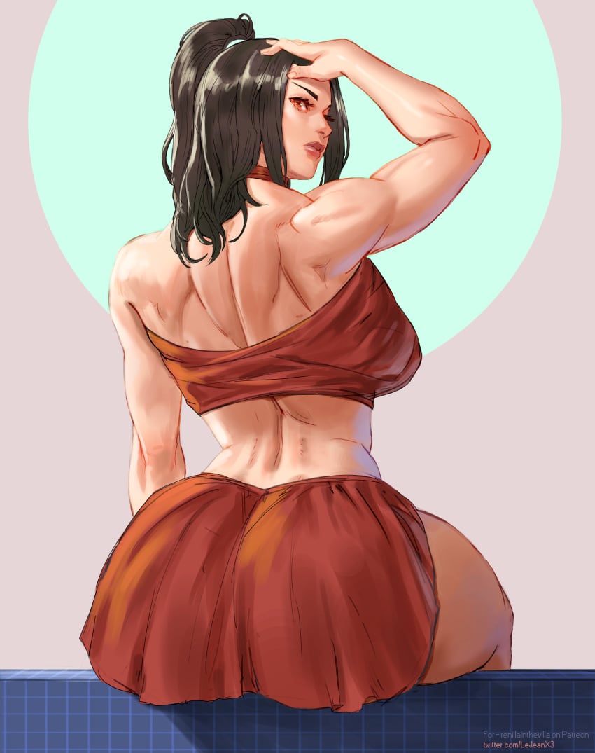 avatar_the_last_airbender azula back_muscles big_ass big_booty big_breasts bikini kasai_x3 lejeanx3 muscular_female nickelodeon sitting_on_poolside