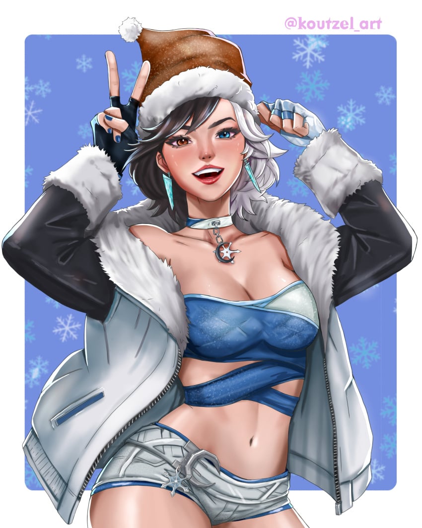 big_ass big_breasts christmas christmas_outfit cleavage cute female female_only koutzel_art luna_snow luna_snow_(marvel_rivals) marvel marvel_rivals navel santa_hat smile thick_thighs thighs