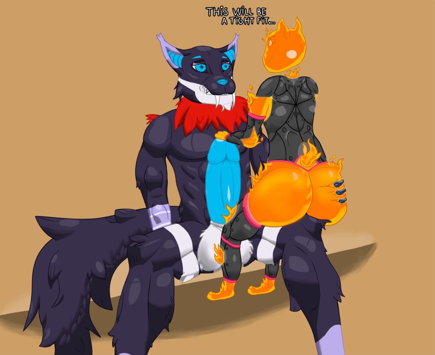 anthro ass azerix balls big_balls big_penis duo elemental_creature felid feline femboy fire fire_creature fur genitals hand_on_butt hand_on_penis hi_res larger_male male male/male mammal penis prehistoric_species saber-toothed_tiger size_difference smaller_male tail wreckerqd