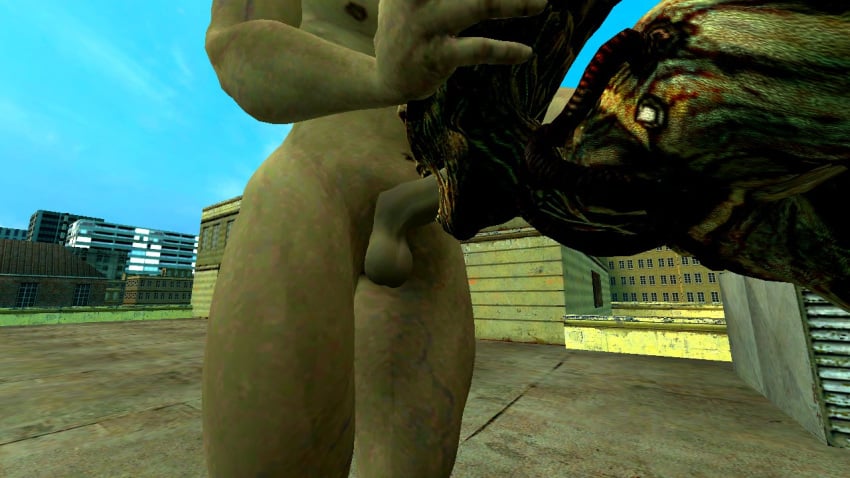 3d banshee_(mass_effect) bent_over bioware capcom crossover fellatio female forced large_penis male mass_effect monster oral penis reaper_(mass_effect) resident_evil testicles tibbels1181 tyrant video_games