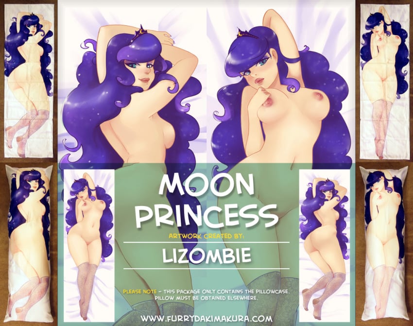 2015 advertisement annoying_watermark anthro ass breasts crown dakimakura female friendship_is_magic hair human humanized legwear lizombie looking_at_viewer lying mammal my_little_pony nipples nude on_back pillowcase princess pussy royalty solo stockings watermark