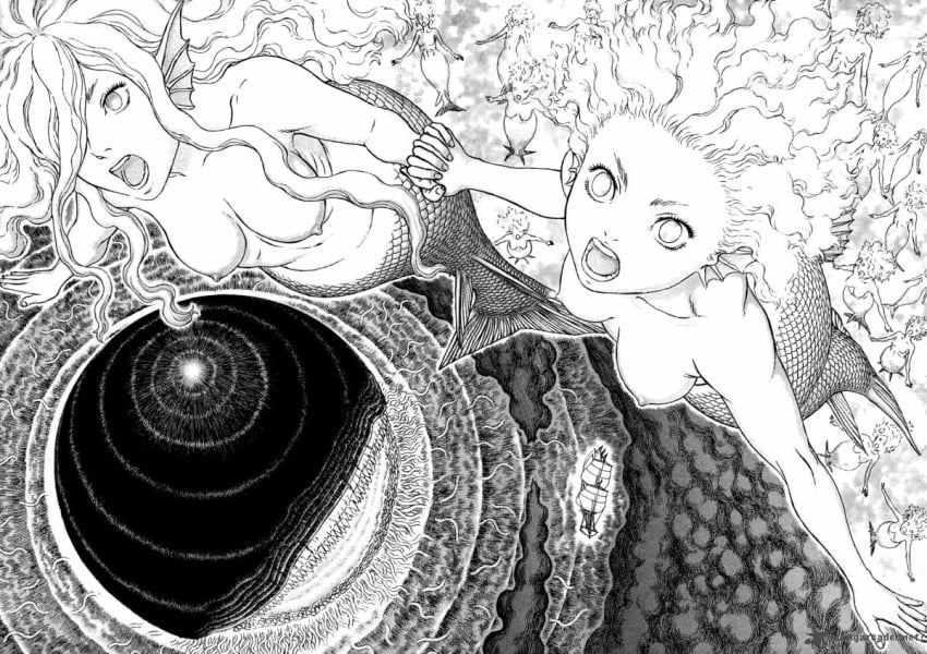 18girls 6+girls berserk breasts female female_only humanoid isma isma's_mother long_hair manga mermaid miura_kentarou monster_girl mother_and_daughter navel nipples open_mouth ship short_hair tagme underwater