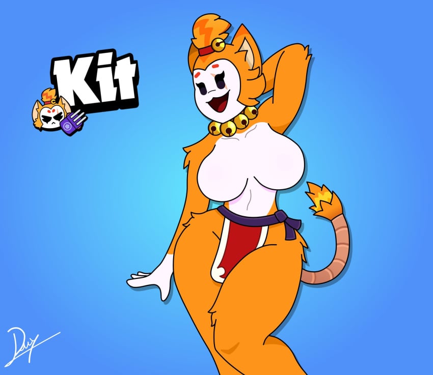 anthro brawl_stars breasts drafflexy featureless_breasts female furry kit_(brawl_stars) kitboxer mostly_nude rule_63 solo thick_thighs