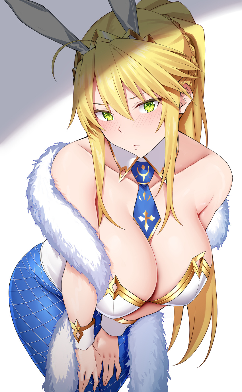 1girls arind_yudha artoria_pendragon_(fate) artoria_pendragon_(lancer) artoria_pendragon_(swimsuit_ruler) big_breasts blonde_hair blush breasts bunny_ears bunnysuit cleavage collarbone fate/grand_order fate_(series) female huge_breasts large_breasts solo