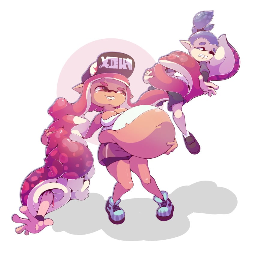 animal_humanoid anthro cap cephalopod cephalopod_humanoid hat humanoid inkling inkling_boy inkling_girl john_(splatoon) laura_(splatoon) mask_(marking) nintendo pointy_ears pseudo_hair soft_vore splatoon splatoon_(series) squid struggling struggling_prey surume_(splatoon) tabris_(artist) tentacle tentacle_hair tentacle_vore unwilling_prey vore vore_belly what