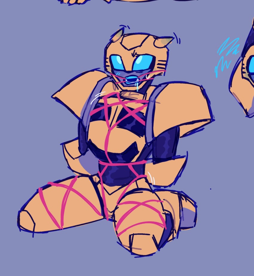 1boy bondage bumblebee_(transformers) cuntboy intersex male male_only restrained robot rope rope_bondage rope_harness shibari transformers transformers_animated