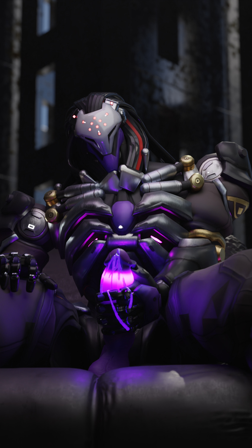 cum_on_penis cum_on_penis_head dick masturbation omnic penis purple_cum ramattra ramattra_overwatch robot robot_boy robot_penis