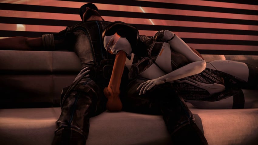 1boy 3d android artist_request blowjob edi fellatio female human_on_robot jeff_moreau mass_effect oral robot robot_girl technophilia