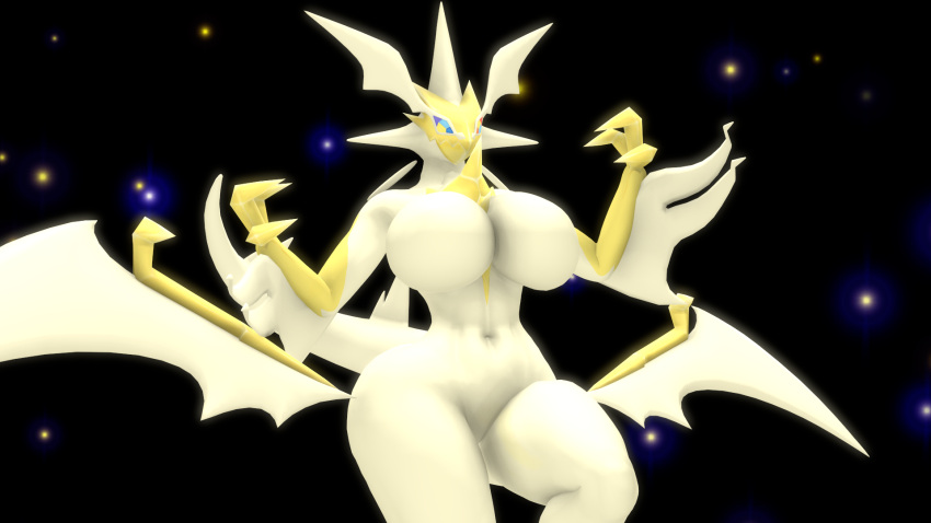 16:9 1girls 2021 3_fingers 3d_(artwork) anthro anthro_only baek-myo big_breasts breasts digital_media_(artwork) featureless_breasts female fingers flying generation_7_pokemon glowing glowing_body hi_res legendary_pokemon looking_aside navel necrozma nintendo nude pokemon pokemon_(species) pokemorph pose solo source_filmmaker_(artwork) star ultra_necrozma wide_hips widescreen wings yellow_body yellow_skin