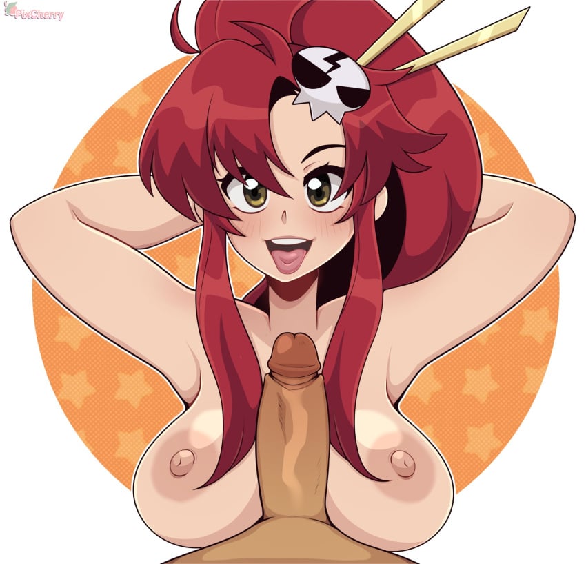 1boy 1girls 2024 areolae blush breasts cherrypix female female_focus hair_ornament hands_behind_head hi_res long_hair looking_at_viewer male nipples nude nude_female nude_male open_mouth penis pixcherry red_hair smiling smiling_at_viewer tengen_toppa_gurren_lagann tied_hair tongue_out yoko_littner