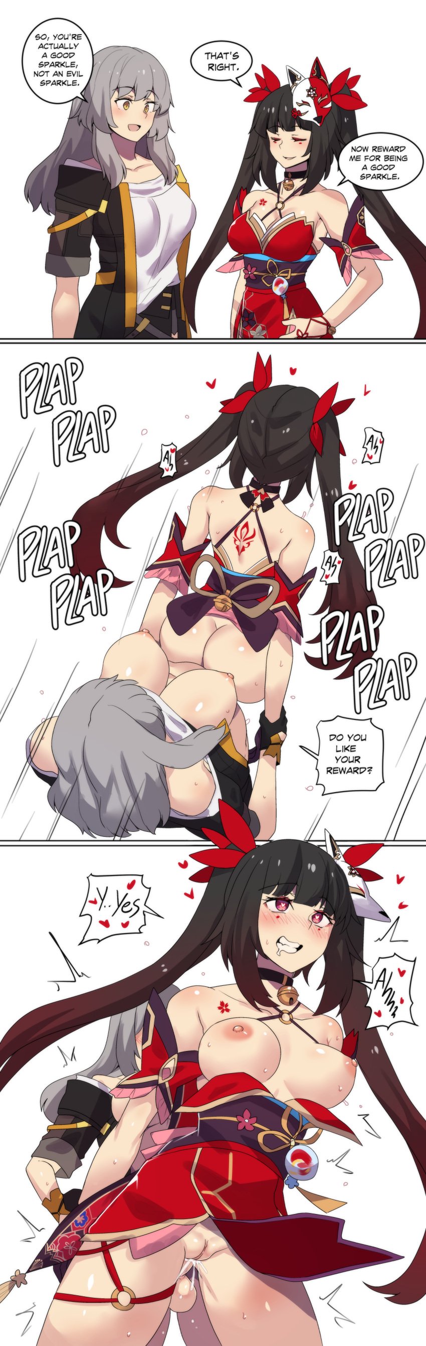 1futa 1girls 3koma ass balls bell_collar bent_over big_ass big_boobs big_breasts big_butt black_hair boobs bottomless breasts breasts_out breasts_out_of_clothes breasts_outside butt closed_eyes clothed clothing comic dark_hair defeated_with_sex dialogue duo english english_dialogue english_text eyes eyes_closed eyes_open female fox_mask fully_clothed futa_on_female futanari golden_eyes grabbing grabbing_from_behind grey_hair grin grinning hair heart heart-shaped_pupils heart_eyes hearts hinghoi honkai:_star_rail honkai_(series) human instant_loss jingle_bell jingle_bell_collar kimono light-skinned_female light-skinned_futanari light_skin long_hair mask mask_on_head mihoyo mostly_nude nipples open_eyes penis penis_in_pussy pussy pussy_juice pussy_juice_drip red_eyes red_kimono sex simple_background sparkle_(honkai:_star_rail) standing stelle_(honkai:_star_rail) sweat sweatdrop sweating sweaty sweaty_ass sweaty_body sweaty_breasts sweaty_butt sweaty_face sweaty_legs sweaty_thighs t-shirt teeth teeth_clenched teeth_showing teeth_visible text text_bubble topless trailblazer_(honkai:_star_rail) vagina vaginal vaginal_insertion vaginal_penetration vaginal_sex white-skinned_female white-skinned_futanari white_skin white_t-shirt
