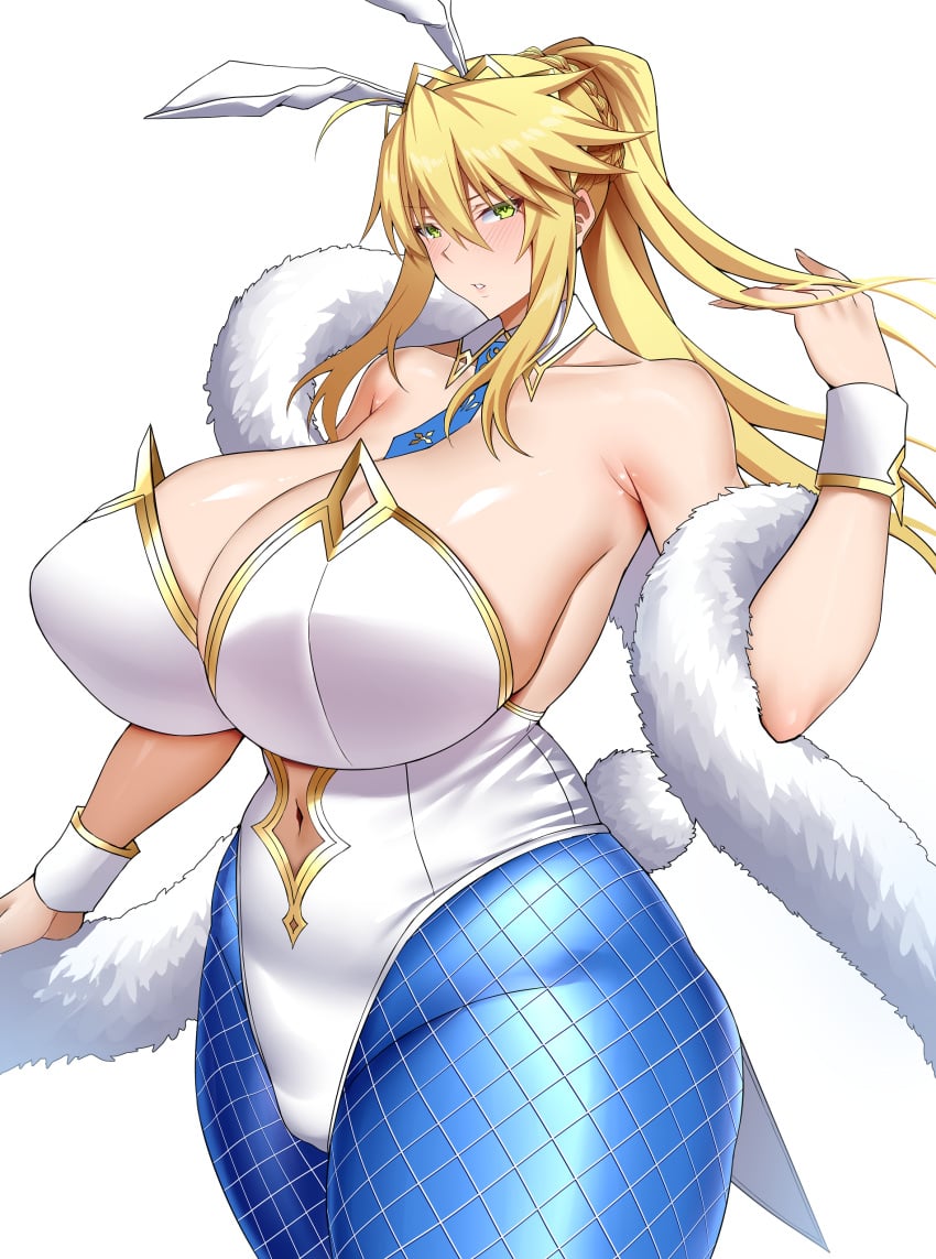 1girls arind_yudha artoria_pendragon_(fate) artoria_pendragon_(lancer) artoria_pendragon_(swimsuit_ruler) big_breasts blonde_hair blush breasts bunny_ears bunnysuit cleavage collarbone fate/grand_order fate_(series) female huge_breasts large_breasts solo