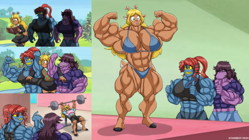 abs atariboy biceps big_breasts big_muscles breasts deer deltarune female huge_breasts huge_muscles large_breasts large_muscles muscles muscular muscular_arms muscular_female muscular_legs muscular_thighs noelle_holiday susie_(deltarune) transgender_pride_colors undertale undyne