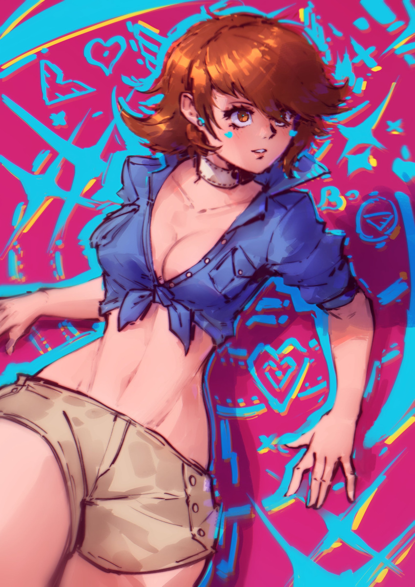 1girls atlus breasts brown_hair brown_hair_female cleavage clothed clothed_female clothing female hatidraw light_skin light_skinned_female megami_tensei no_bra no_panties persona persona_3 persona_4_arena_ultimax sega short_hair short_hair_female solo solo_female tagme yukari_takeba