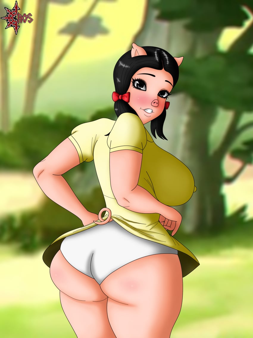 1girl big_ass big_boobs big_breasts big_butt big_thighs big_waist black_eyes black_hair caosenriqueart female furry furry_female girl looney_tunes miniskirt petunia_pig pig_girl solo twintails