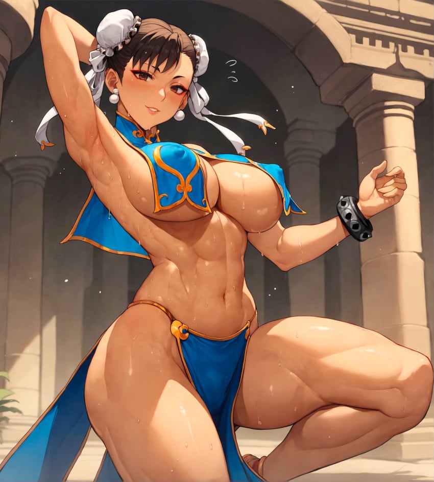 1girls abs accessories adapted_costume ai_generated alex-schura alternate_costume arabian_clothes armpits belly_dancer belly_dancer_outfit big_breasts blunt_bangs bracelet breasts brown_eyes brown_hair bun_cover capcom chun-li cleavage cowboy_shot crop_top dancing detached_collar detached_sleeves double_bun earrings embarrassed erect_nipples erect_nipples_under_clothes female gold_jewelry huge_breasts jewelry large_breasts long_hair midriff milf muscular muscular_female nai_diffusion nipples no_bra no_panties no_panties_under_skirt no_underwear oppai outdoors parted_lips pinup puffy_nipples revealing_clothes sagging_breasts see-through see-through_clothing skimpy skimpy_clothes skirt stable_diffusion street_fighter sweat sweatdrop sweating thick_thighs thighs toned toned_female twin_buns underboob voluptuous voluptuous_female wide_hips