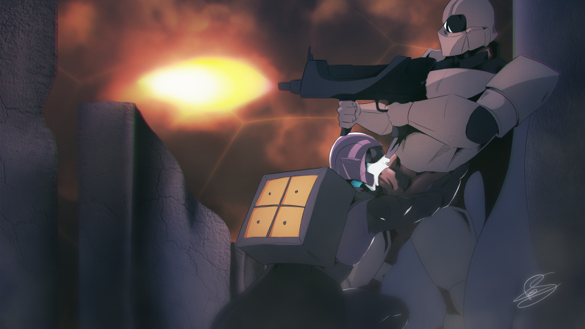 arrowhead_game_studios backpack blowjob cape gun gunfire helldivers_2 hyullian mask masked masked_male oral sony_interactive_entertainment tagme visor_helmet weapon