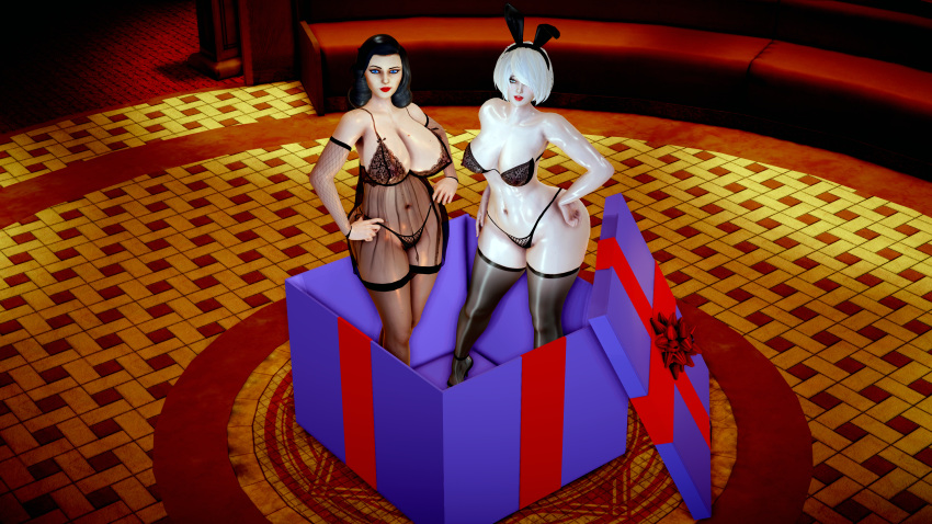 2girls 3d android ass big_ass big_breasts bioshock bioshock_infinite bottom_heavy breasts bust busty chest cloud_chamber_studios crossover curvaceous curvy curvy_figure eastern_and_western_character elizabeth_comstock female female_focus gynoid hips hourglass_figure huge_ass huge_breasts human humanoid large_ass large_breasts legs light-skinned_female light_skin mature mature_female nier nier:_automata nier_(series) platinum_games section_(artist) slim_waist thick thick_hips thick_legs thick_thighs thighs top_heavy voluptuous voluptuous_female waist wide_hips yorha_2b