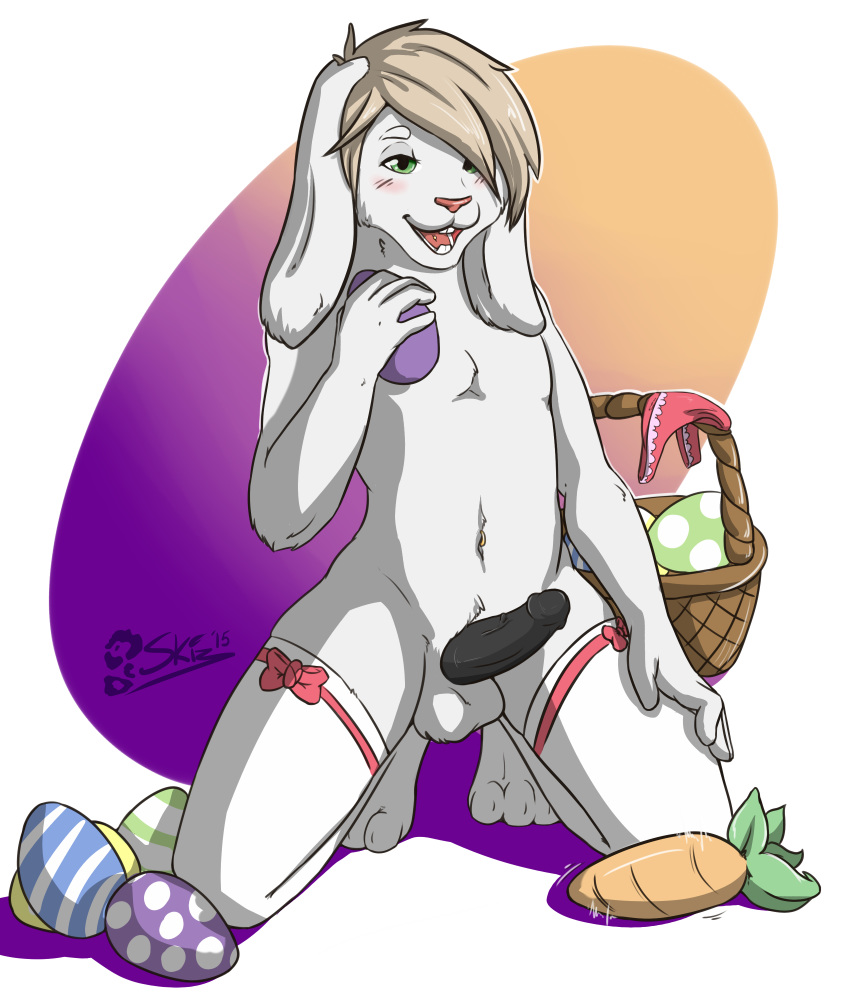 bedroom_eyes carrot clothing digital easter egg filling fur hair half-closed_eyes holidays kneeling lagomorph legwear male male_only mammal panties penis piercing rabbit sex_toy skiz skizu socks solo thigh_highs underwear vibrator zach