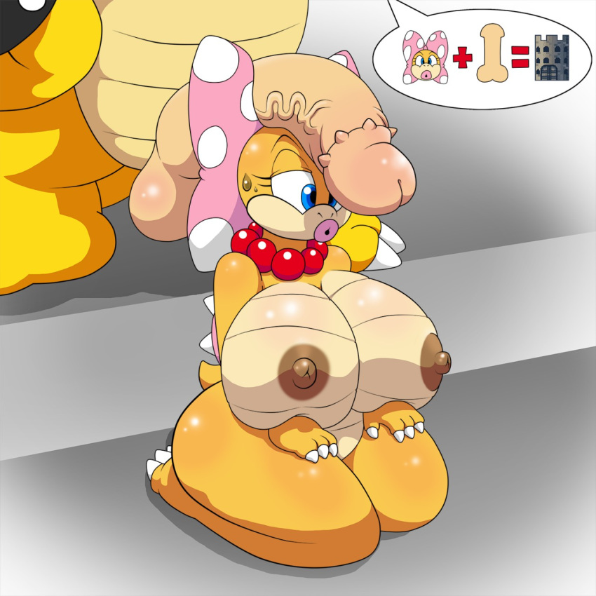 2015 anthro areola balls big_breasts bowser breasts erect_nipples female half-erect huge_breasts huge_cock imminent_sex kneeling koopa koopalings male mario_(series) nintendo nipples penis penis_on_head scalie semi-erect super_mario_world thegeckodemon thegeckoninja video_games wendy_o._koopa