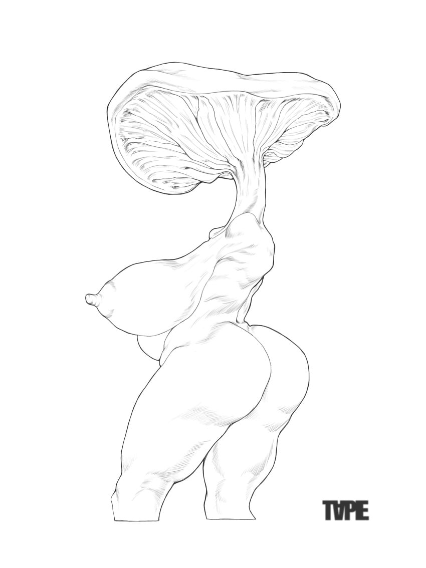 big_ass big_breasts big_nipples big_thighs female huge_ass huge_breasts huge_butt line_art monster monster_girl mushroom mushroom_girl mushroom_humanoid plant plant_girl