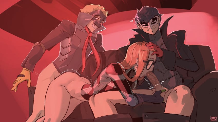 1boy 1girls atlus clothing female human joker_(persona) kenno_arkkan kennoarkkan megami_tensei oral pale_skin persona persona_5 phantom_thief_suit ren_amamiya ryuji_sakamoto sakura_futaba sex straight tagme