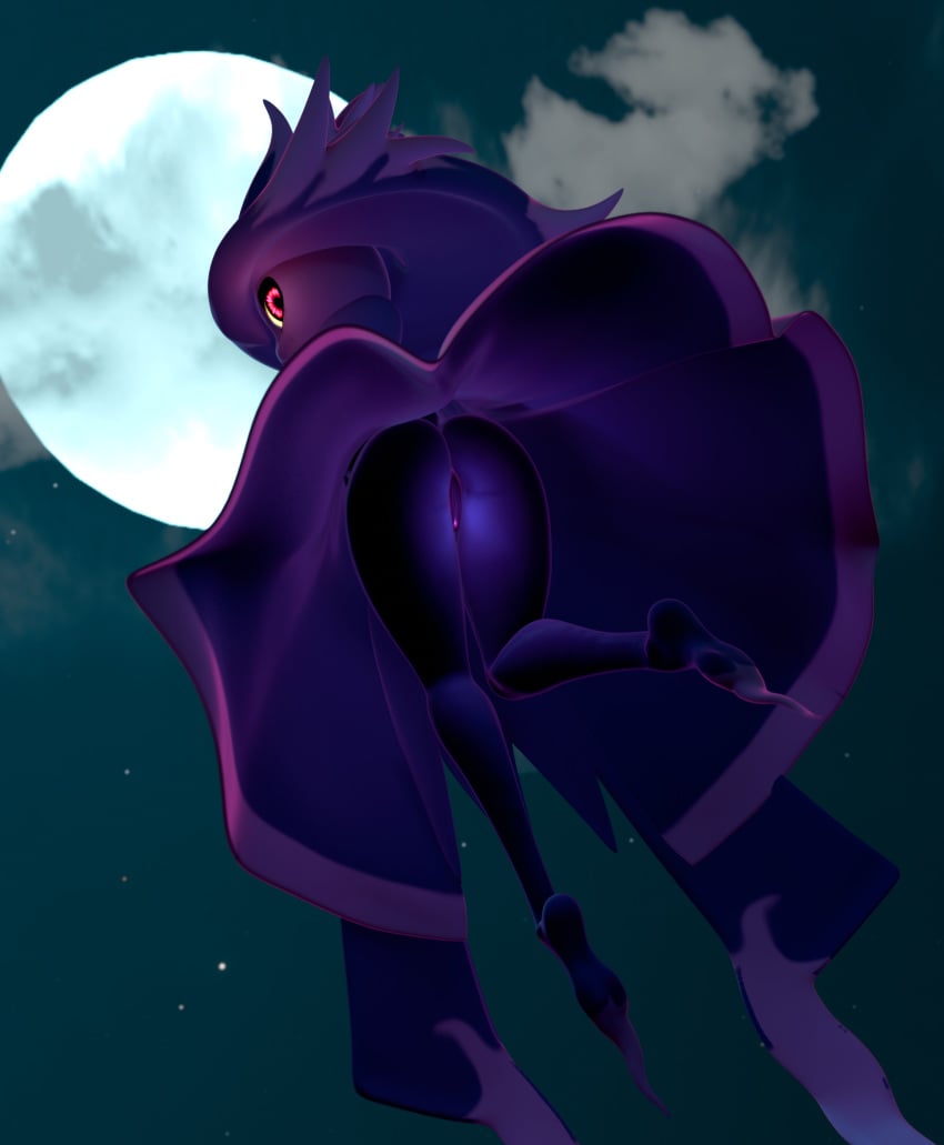 3d_(artwork) absurd_res anthro anus ass clothed clothing digital_media_(artwork) dress female flashing flashing_butt flashing_pussy floating full_moon generation_4_pokemon genitals ghost hi_res humanoid looking_at_viewer looking_back lorded mismagius moon night nintendo no_underwear not_furry pokemon pokemon_(species) purple_body pussy red_eyes solo spirit upskirt