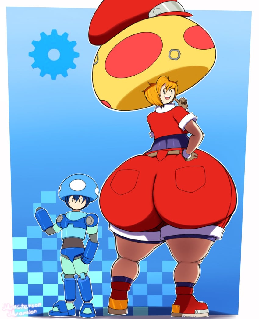 2boys cory_(nataliebum25) couple gay_couple halloween_costumes huge_ass male male/male male_only mario_(series) masterson_mansion mega_man mega_man_volnutt mega_mushroom mini_mushroom nataliebum25 roll_caskett rusty_(nataliebum25) size_difference toad_(mario)