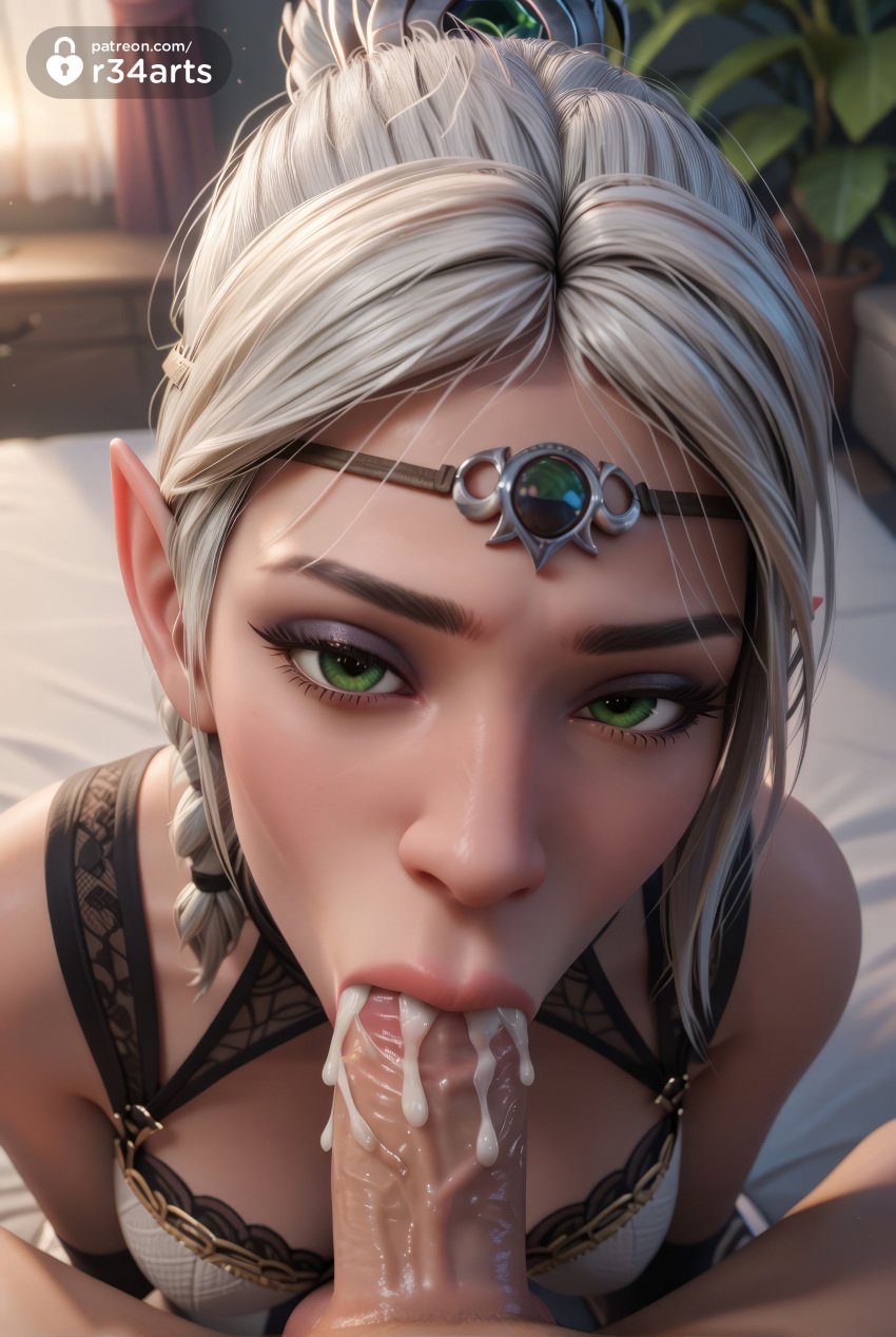 1boy 1boy1girl 1girls :>= ai_generated artist_name baldur's_gate baldur's_gate_3 blowjob blurry braid breasts circlet cum cum_in_mouth elf erection fellatio green_eyes grey_hair hi_res indoors lips looking_at_viewer oral patreon_logo patreon_username penis pointy_ears pov pov_crotch r34arts shadowheart solo_focus straight twitter_logo uncensored veins veiny_penis white_hair