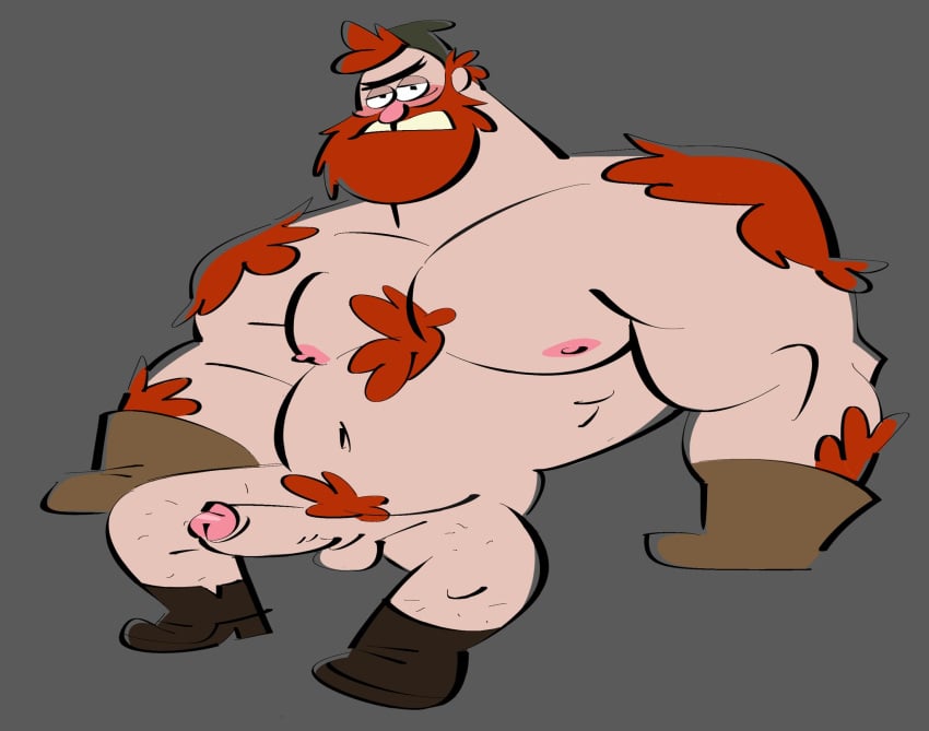 balls bara beard body_hair boner erection facial_hair gravity_falls male male_only manly_dan muscles muscular nude penis posduroo sitting solo solo_male