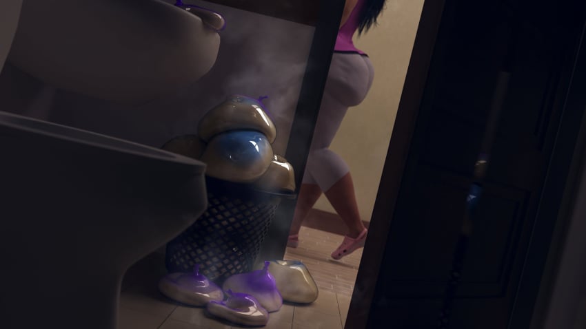 3d ass bathroom big_ass blankken cellulite condom cum fat_ass filled_condom huge_ass implied_futanari musk musk_clouds steam steamy_cum used_condoms