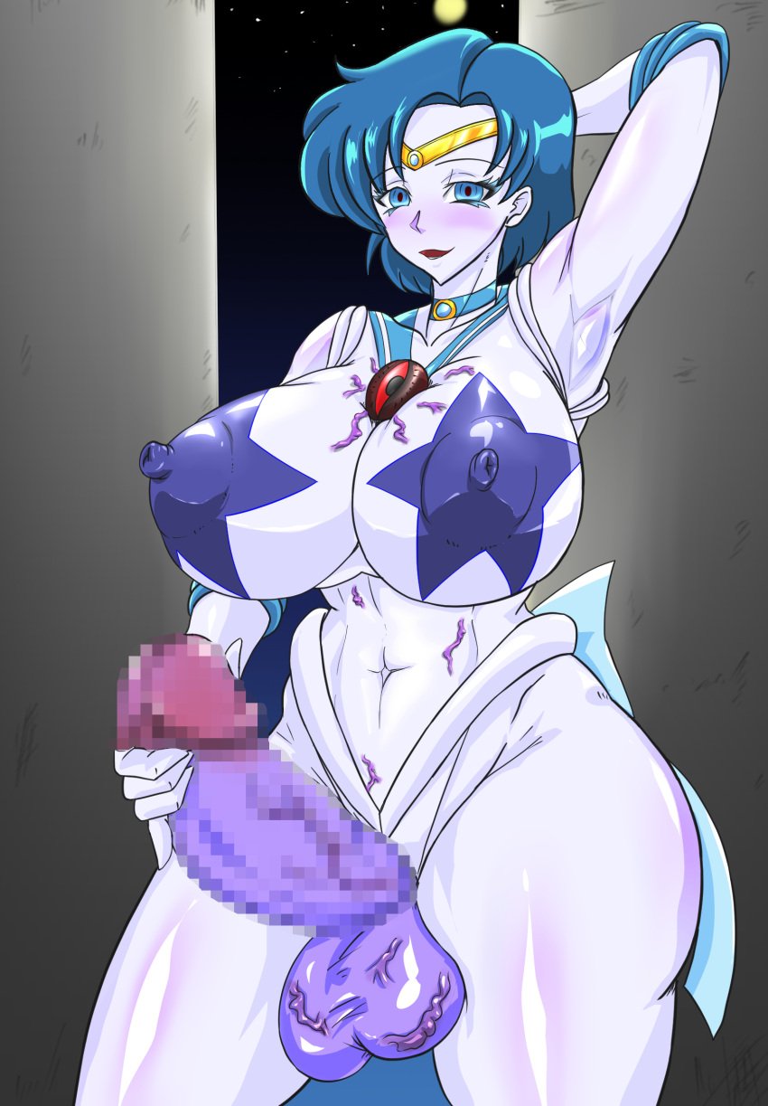 1girls ami_mizuno armpits balls big_penis bimbo bimbo_futanari bishoujo_senshi_sailor_moon blue_eyes blue_hair breasts censored clothed clothing corruption enemy_conversion erect_nipples erect_nipples_under_clothes erection futa_only futanari huge_breasts human implied_transformation large_breasts leotard light-skinned_futanari light_skin mosaic_censoring mostly_clothed nipples_visible_through_clothing penis sailor_mercury short_hair solo standing t-syun thick_thighs transformation veiny_balls veiny_chest veiny_penis wide_hips