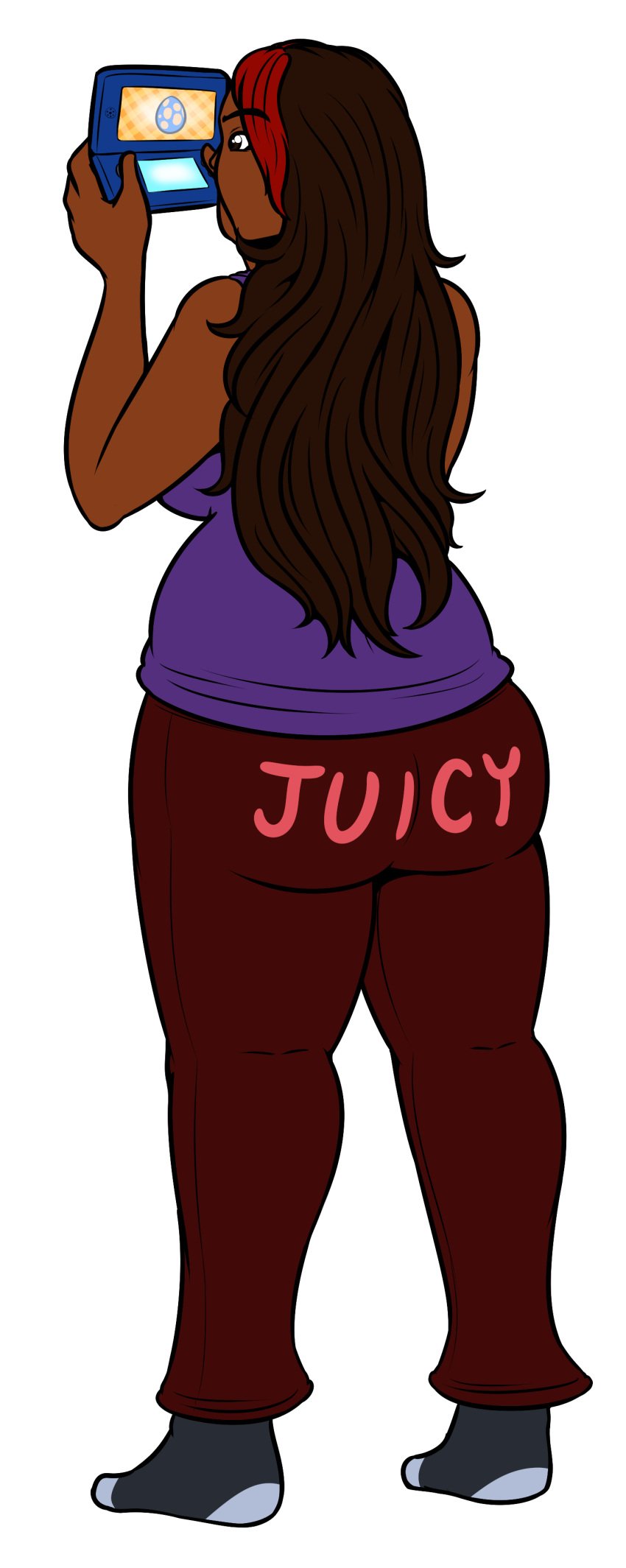 1girls ass_expansion before_expansion big_ass big_thighs dark-skinned_female expansion lushaani purple_tank_top red_sweatpants sweatpants tagme tank_top