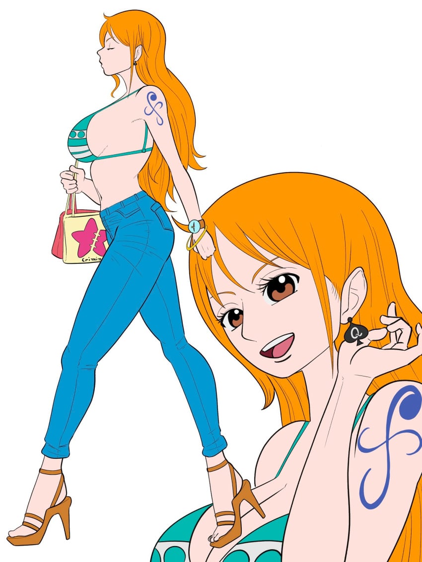 artist_request beta_safe bikini_top clothing edit female female_only hemoglobin_56 nami nami_(one_piece) one_piece queen_of_spades side_view slim_waist solo white_background