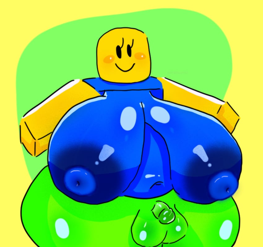 bald big_breasts big_thighs blocky_body blue_shirt chubby chubby_futanari cute_expression futa futa_only futanari green_pants happy_face huge_ass huge_breasts i1futa noob noob_(roblox) roblox roblox_avatar robloxian small_penis tagme thighs what yellow_background yellow_skin zeraniumz