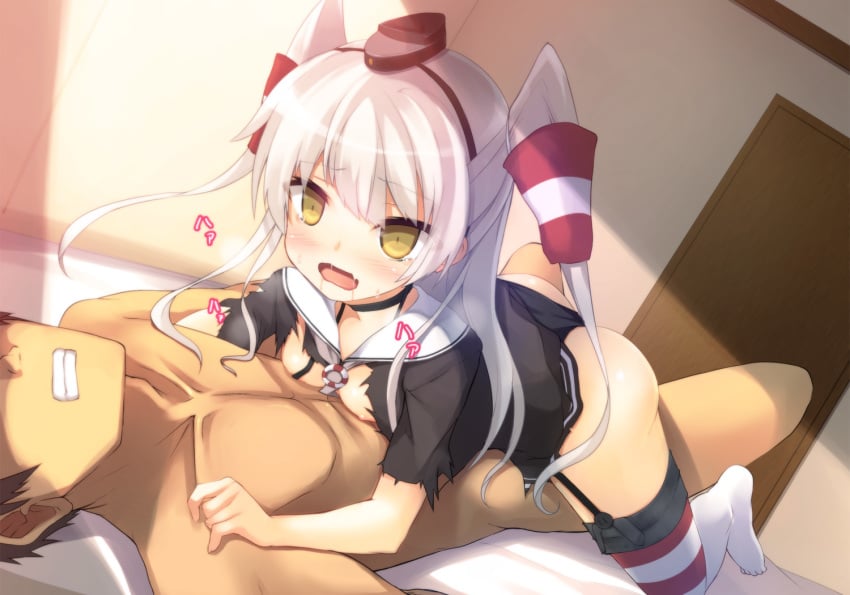 amatsukaze_(kantai_collection) brown_eyes clothed_sex empty_eyes female fucked_silly kantai_collection open_mouth safi sex silver_hair