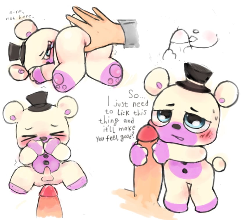 animatronic bear creambleed_(artist) dick finger_fuck finger_in_ass five_nights_at_freddy's freddy_fazbear's_pizzeria_simulator furry furry_male gay hand_on_ass hand_on_butt helpy helpy_(fnaf) human licking licking_penis small_penis white_bear