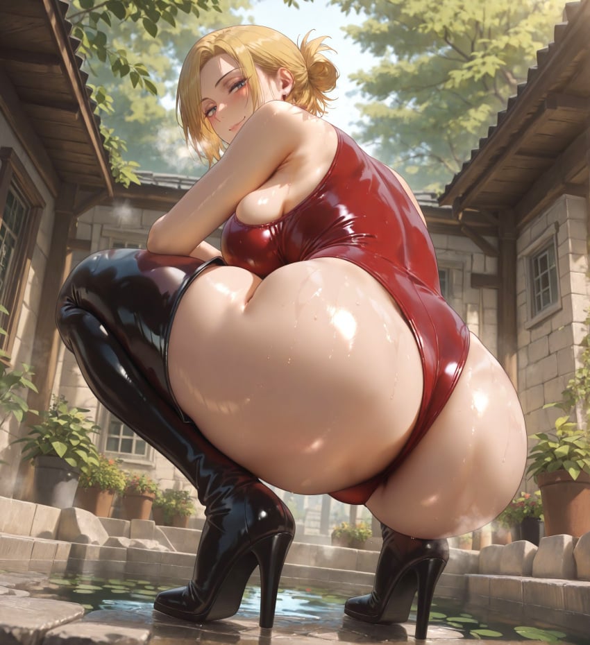 1girls ai_generated alex-schura annie_leonhardt ass ass_focus attack_on_titan bangs bare_shoulders black_footwear black_legwear black_thighhighs blonde_hair blue_eyes blue_sky blush boots breasts building cameltoe closed_mouth clothing curvaceous curvaceous_female curvaceous_figure curvy curvy_figure day earrings female female female_focus female_only footwear from_behind gloves hair_bun high_heel_boots high_heels highleg highleg_leotard house huge_ass impossible_clothes impossible_leotard indoors inviting inviting_to_sex jewelry large_breasts legwear leotard lips looking_at_viewer looking_back outdoors parted_bangs plant potted_plant presenting presenting_ass presenting_hindquarters reflection seductive seductive_look seductive_smile shingeki_no_kyojin shiny_clothes shiny_skin shoes short_hair sideboob single_hair_bun sitting skindentation sky smile solo squatting steam sweat swimsuit thick_thighs thigh_boots thighhighs thighs tied_hair tree turning_head voluptuous voluptuous_female water wet