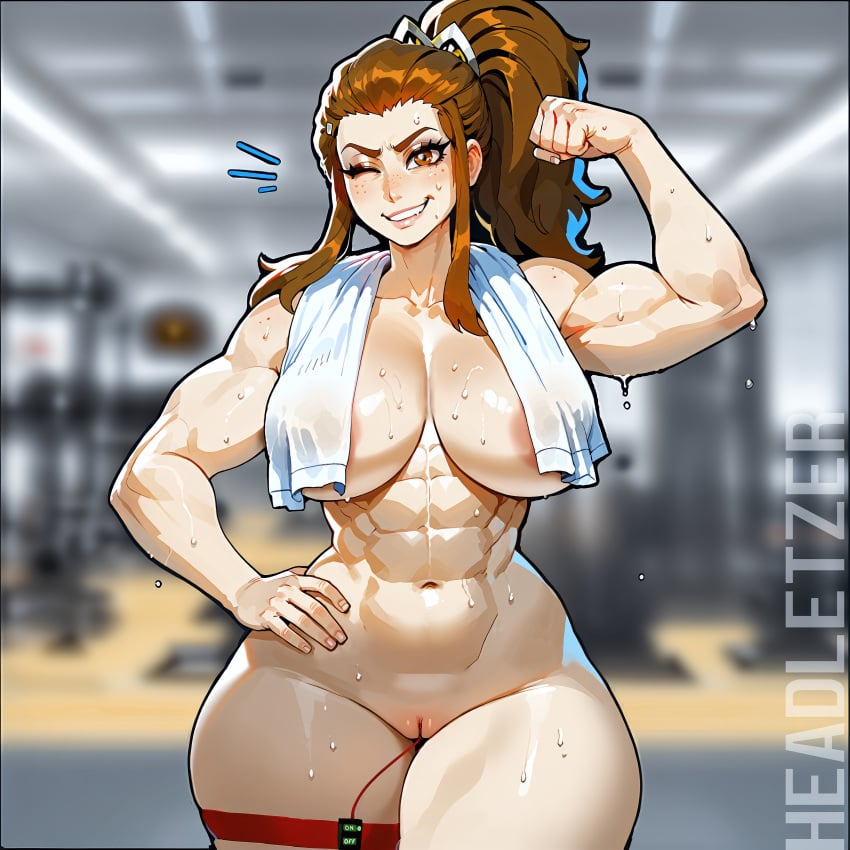 ai_generated brigitte brigitte_lindholm flexing_bicep gym headletzer muscle nude overwatch overwatch_2 tagme vibrator vibrator_in_pussy winking_at_viewer